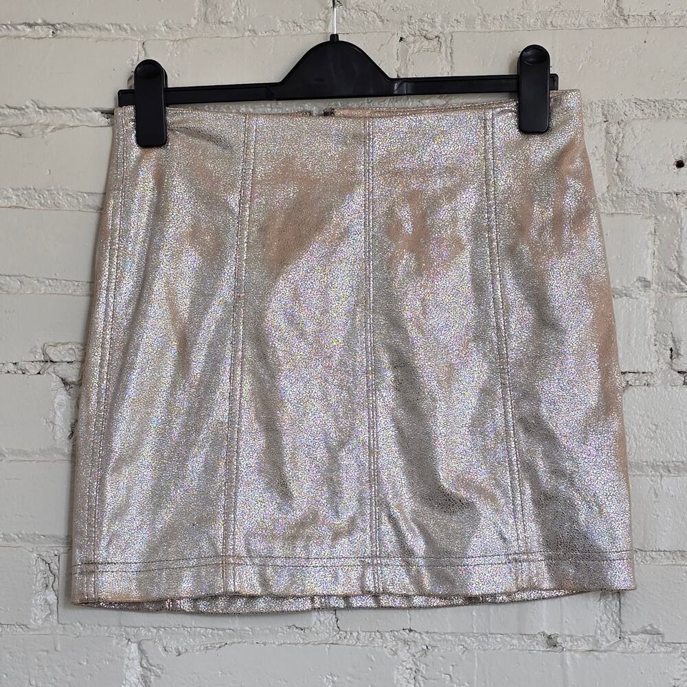 Free People Cream Mini Skirt w/ Metallic Detail | Glam Maximalist Faux Suede Y2K
